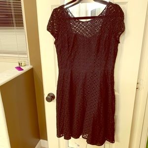 Flattering simple black dress with lace overlay